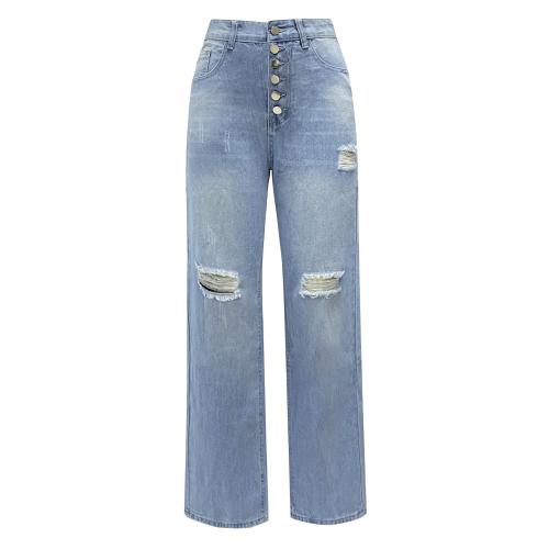 Katoen Vrouwen Jeans Lappendeken Solide lichtblauw stuk