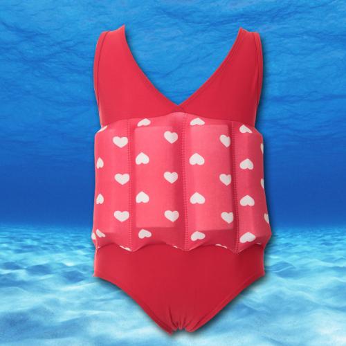 Polyester Children Swimming Floating Suit Solid red PC