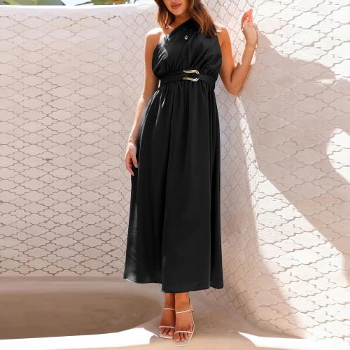 Polyester Waist-controlled One-piece Dress & One Shoulder Solid PC