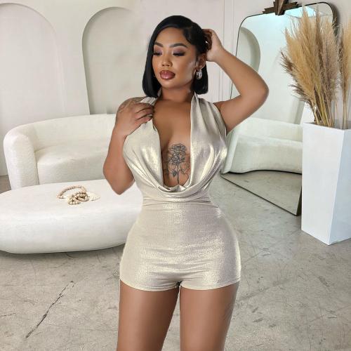 Polyester Slim Women Romper backless champagne PC