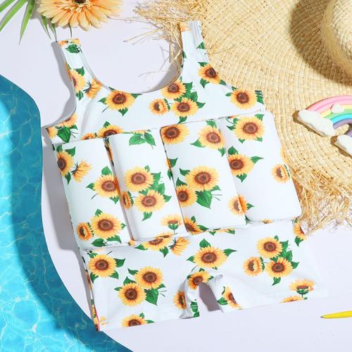 Polyester Children Swimming Floating Suit floral white PC