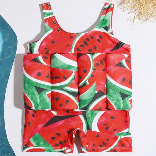 Polyester Costume flottant de natation d’enfants motif de fruits Rouge pièce
