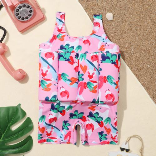 Polyester Children Swimming Floating Suit Solid pink PC