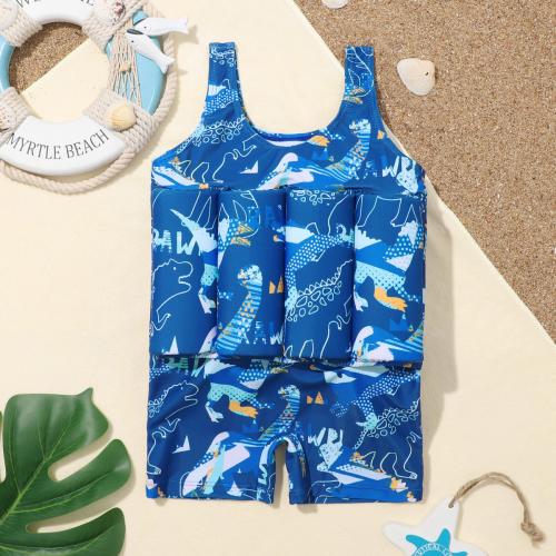 Polyester Children Swimming Floating Suit Solid deep blue PC