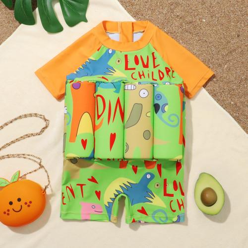 Polyester Children Swimming Floating Suit Solid green PC