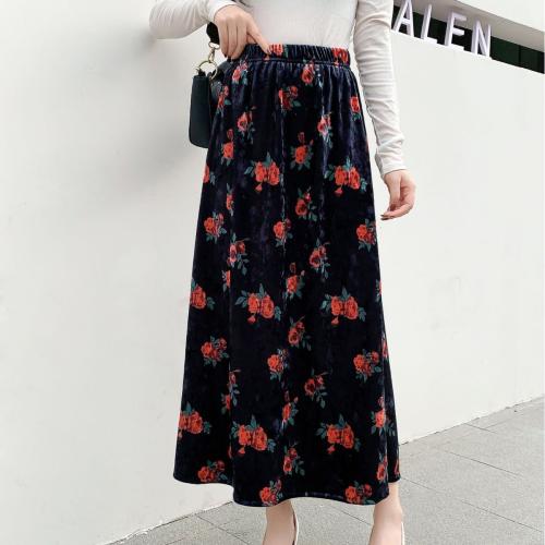 Polyester Soft & High Waist Maxi Skirt breathable printed floral : PC