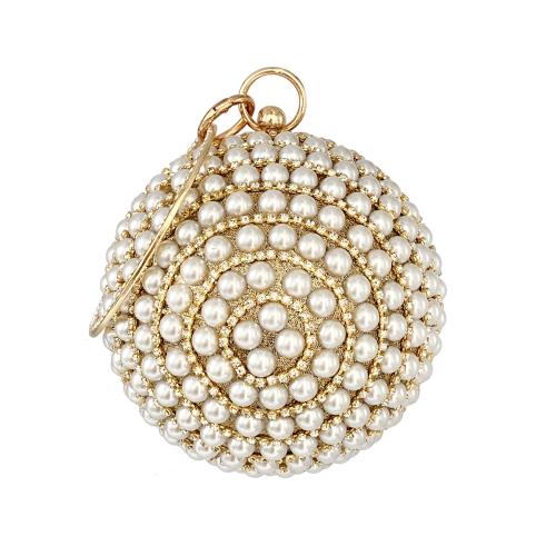 Plastic Pearl & Polyester Round Ball Clutch Bag with rhinestone PC