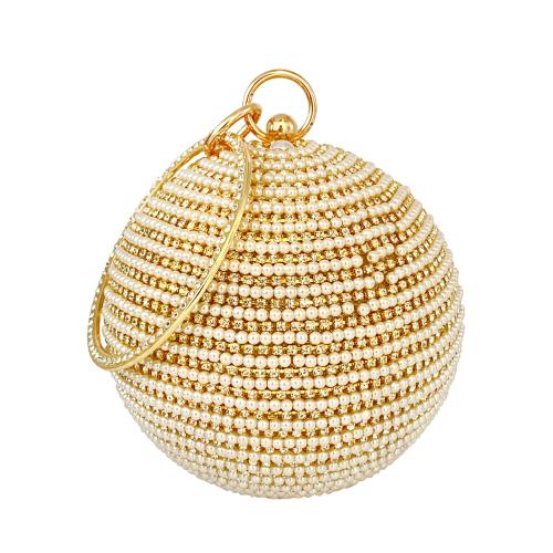Metal & Plastic Pearl & Polyester Round Ball Clutch Bag with rhinestone PC