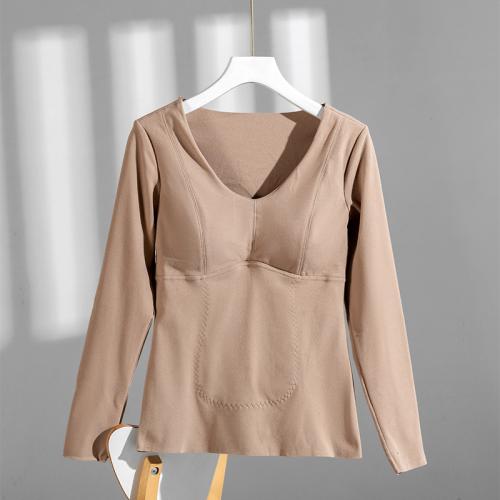 Cation Fabric with bra Women Long Sleeve T-shirt & thermal & breathable Solid PC