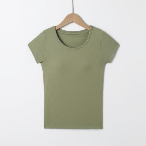 Cotton with bra & Sport Women Short Sleeve T-Shirts slimming Solid PC