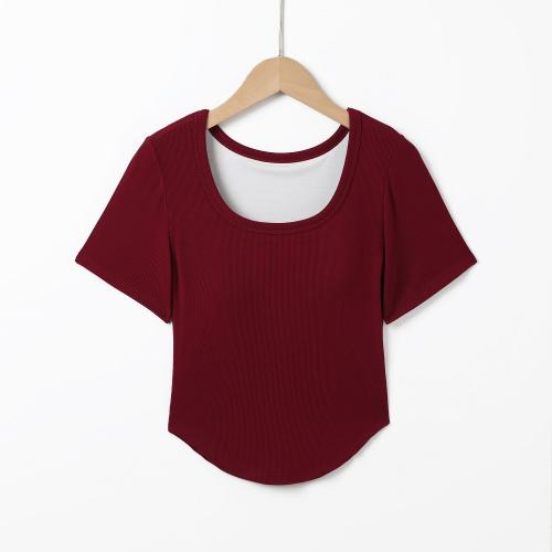 Cotton with bra & Soft & Slim Women Short Sleeve T-Shirts Solid PC