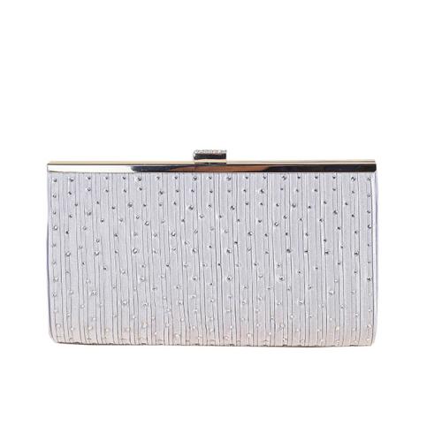 PU Leather Evening Party Clutch Bag with rhinestone Solid silver PC