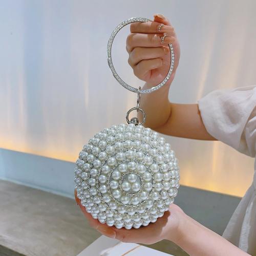 Plastic Pearl & Polyester Round Ball & Evening Party Clutch Bag Solid PC