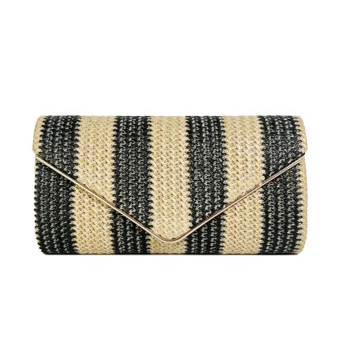 PP Straw Envelope & Easy Matching & Weave Clutch Bag striped black PC