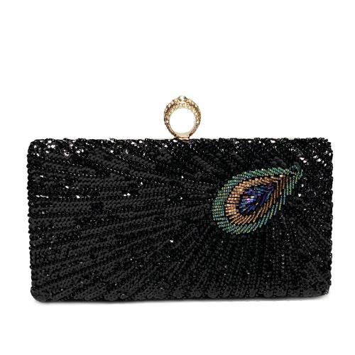 Sequin & Polyester Easy Matching Clutch Bag attached with hanging strap & with rhinestone PC