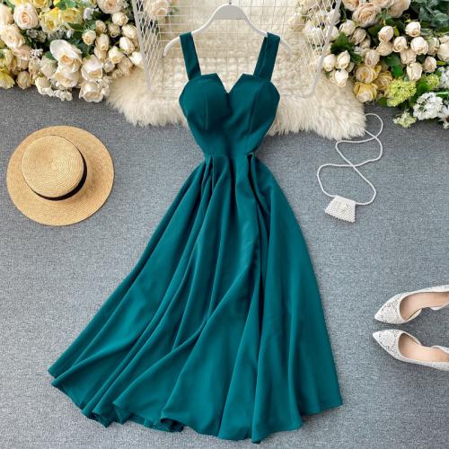 Polyester Waist-controlled One-piece Dress backless & off shoulder Solid PC