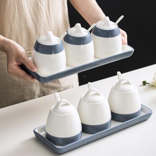 Ceramics Cruet Set dustproof Solid blue and white Set