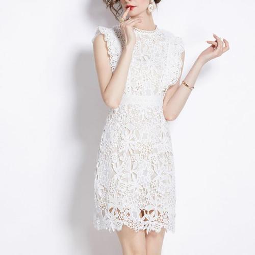 Lace & Polyester Waist-controlled One-piece Dress slimming white :2XL PC