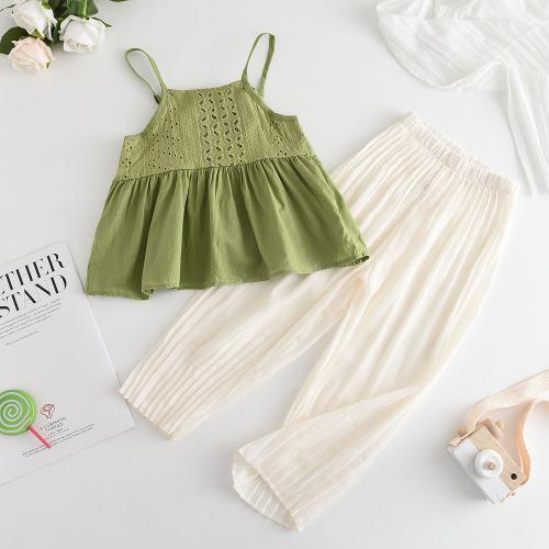 Polyester Girl Clothes Set & two piece & sweat absorption & breathable Solid green Set