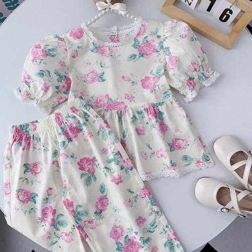 Polyester lace & Soft Girl Clothes Set & two piece printed floral Set