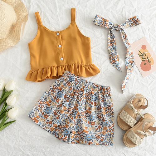 Polyester Soft Girl Clothes Set backless & two piece printed shivering Set