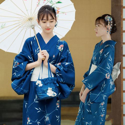 Poliestere Sexy Kimono Stampato Květinové Blu kus