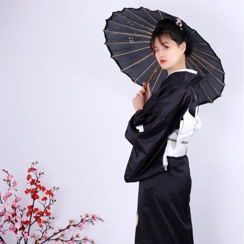Polyester Sexy Kimono Kimono Kostuum & Riem Afgedrukt Bloemen Zwarte stuk