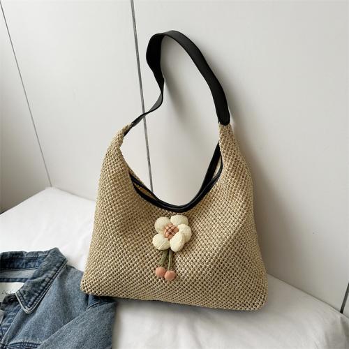 Straw & Polyester Shoulder Bag durable & large capacity & hardwearing flower shape PC
