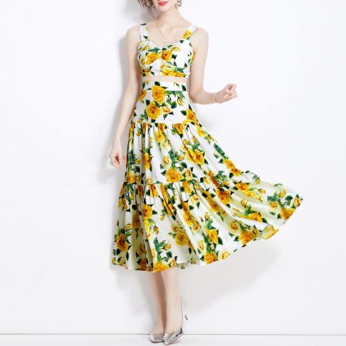 Polyester Two-Piece Dress Set slimming & two piece printed Set