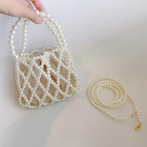 Plastic Pearl Easy Matching Handbag Mini & attached with hanging strap white PC