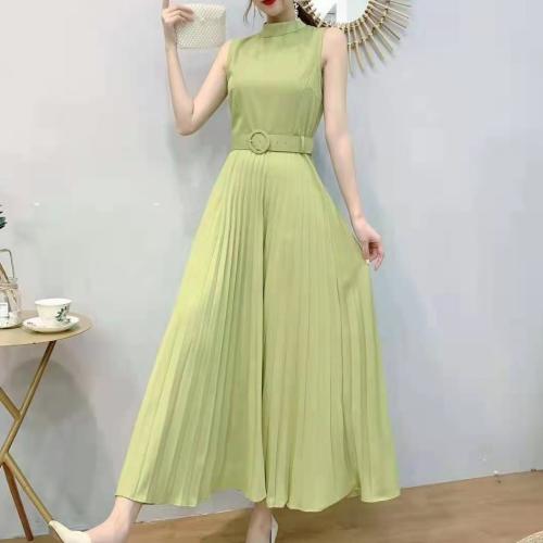 Polyester Waist-controlled & Pleated One-piece Dress slimming patchwork Solid : PC