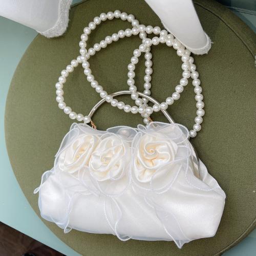 Polyester Sac d’embrayage Perle en plastique Floral Blanc pièce