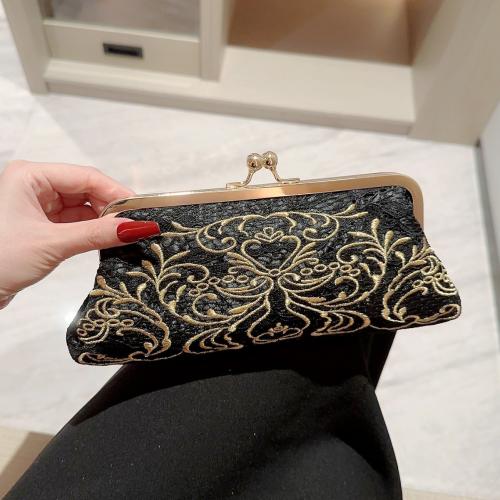 Velour Easy Matching Clutch Bag embroidered black PC
