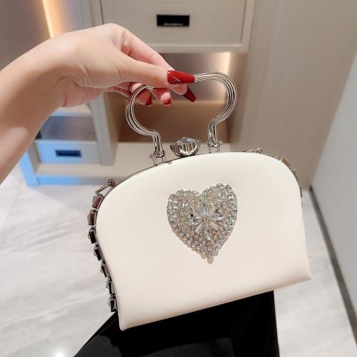 PU Leather Easy Matching Clutch Bag with rhinestone heart pattern white PC