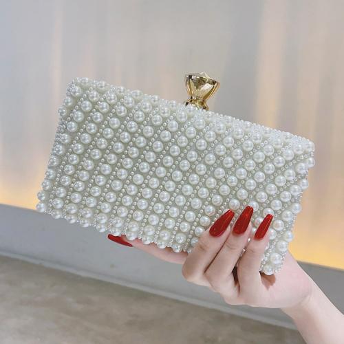 Plastic Pearl & Polyester Easy Matching & Evening Party Handbag with chain & attached with hanging strap white PC