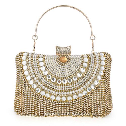 Plastic Pearl & Polyester Evening Party & Tassels Handbag with chain & attached with hanging strap PC