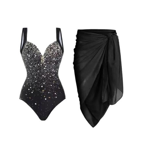 Polyester One-piece Swimsuit  & padded printed black PC