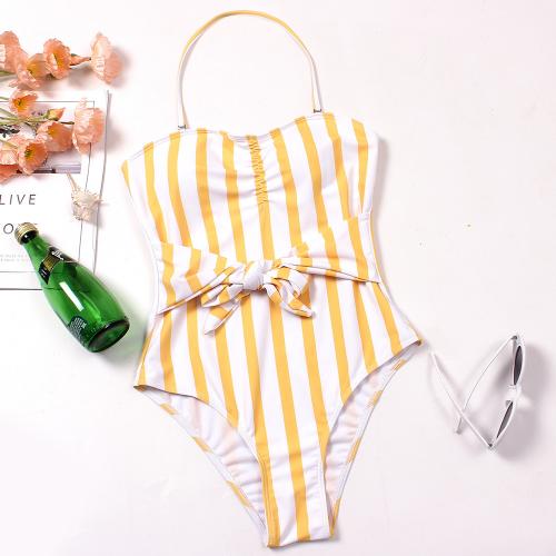 Polyester One-piece Swimsuit & padded printed striped PC