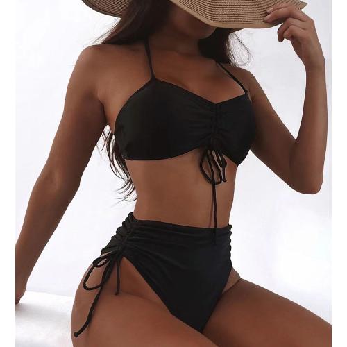 Poliamida & Spandex Bikini, Sólido, negro,  Conjunto