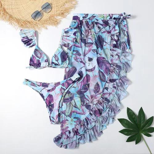 Spandex & Cotton Bikini & three piece & padded printed leaf pattern Set