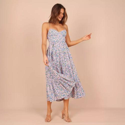 Polyester Slim Slip Dress backless printed shivering mixed colors PC