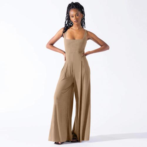 Polyester Wide Leg Trousers Long Jumpsuit & off shoulder & loose Solid PC