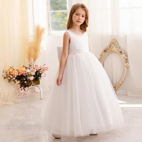 Gauze & Polyester Princess & Ball Gown Girl One-piece Dress & breathable Solid PC