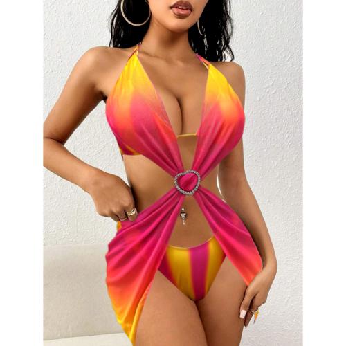 Polyester Bikini & three piece & padded printed pink Set