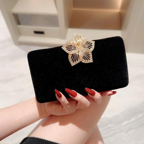 Velour Easy Matching Clutch Bag with rhinestone floral black PC