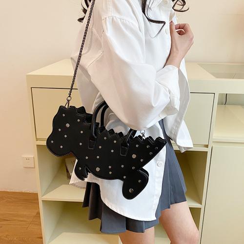PU Leather hard-surface Handbag with chain & attached with hanging strap PC