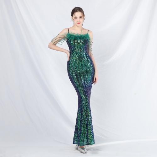 Sequin & Spandex & Polyester Slim Long Evening Dress backless patchwork PC