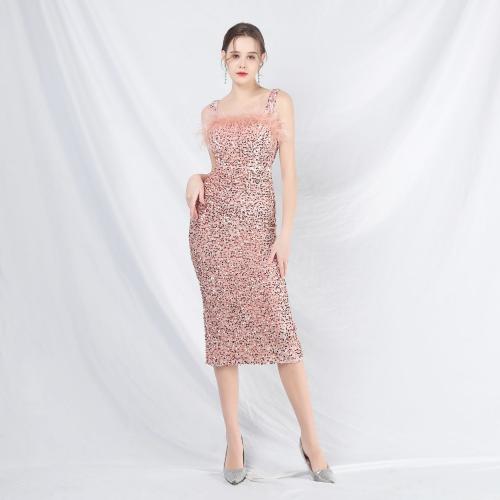 Sequin & Polyester Slim Long Evening Dress patchwork PC