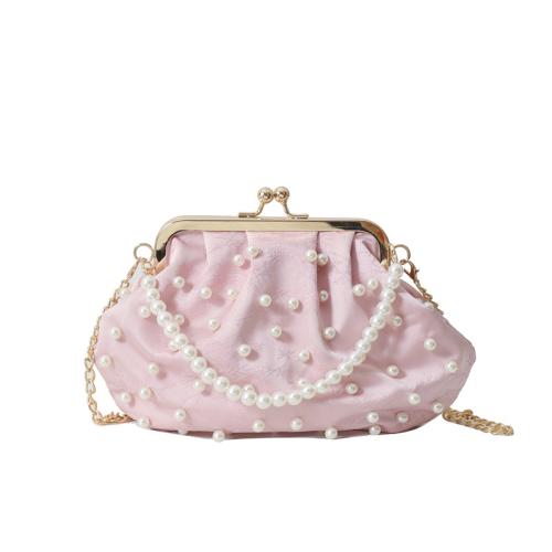 PU Leather & Plastic Pearl Handbag with chain & large capacity & attached with hanging strap PC
