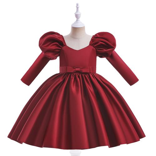 Polyester Ball Gown Girl One-piece Dress large hem design Solid PC